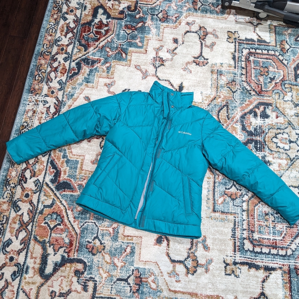 Columbia blue green warm winter puffer jacket